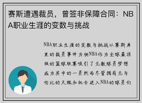 赛斯遭遇裁员，曾签非保障合同：NBA职业生涯的变数与挑战