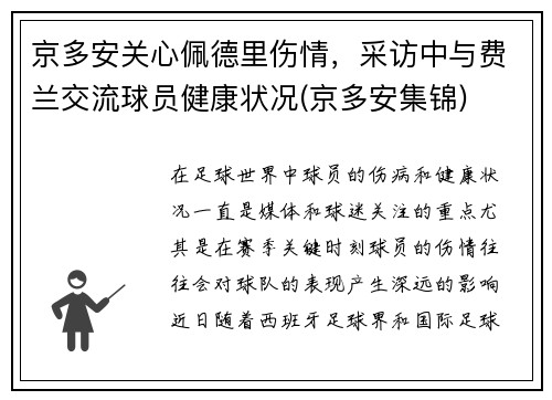 京多安关心佩德里伤情，采访中与费兰交流球员健康状况(京多安集锦)