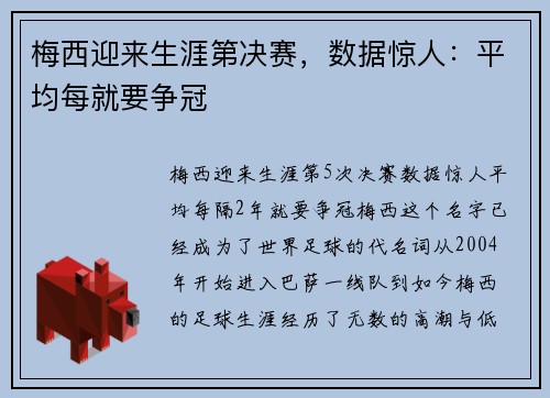 梅西迎来生涯第决赛，数据惊人：平均每就要争冠