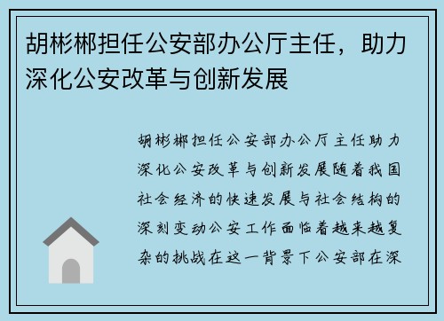 胡彬郴担任公安部办公厅主任，助力深化公安改革与创新发展